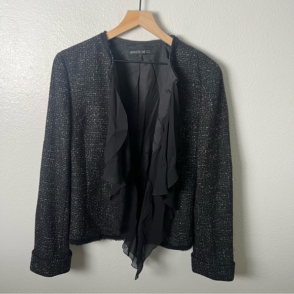 Lafayette 148 Evening Jacket Blazer 12 M Black Wool Blend Elegant Tweed